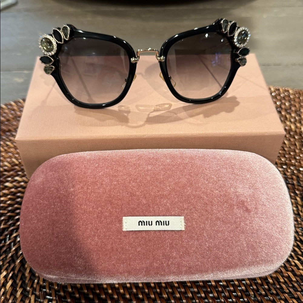 Miu Miu Black Sunglasses with Crystal Accents